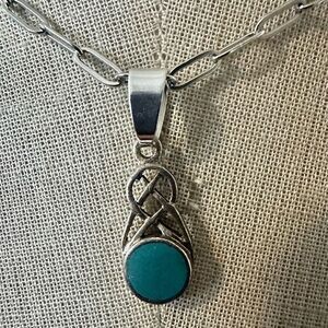 Sterling Silver Celtic Knot Pendant Necklace with Turquoise-Colored Stone